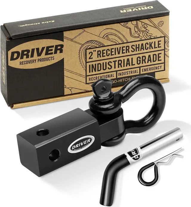 Alt view image 2 of 6 - Driver Recovery Products 2 Inch Shackle Hitch Receiver with 5/8" Hitch Pin - 5-Ton (10,000 Pound) Towing Capacity Accessory with 3/4" D-Ring
