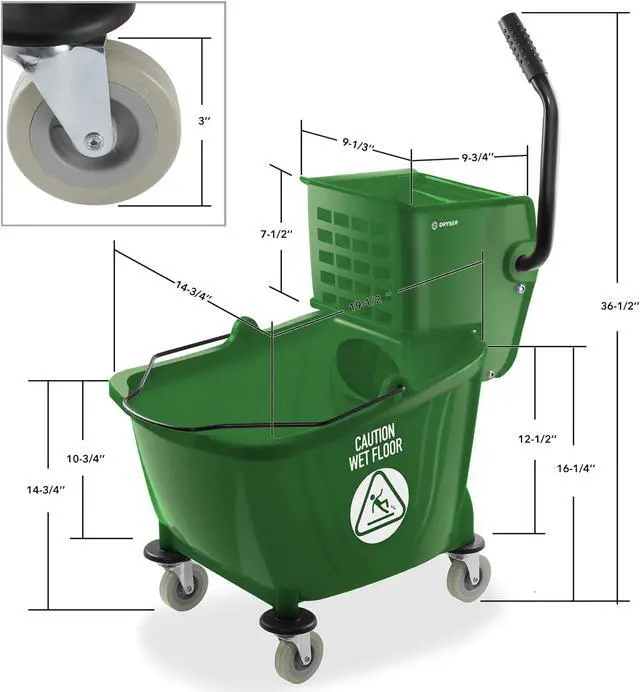 Alt view image 5 of 6 - Dryser Commercial Side Press Wringer Combo Mop Bucket, 33 Quart, Green
