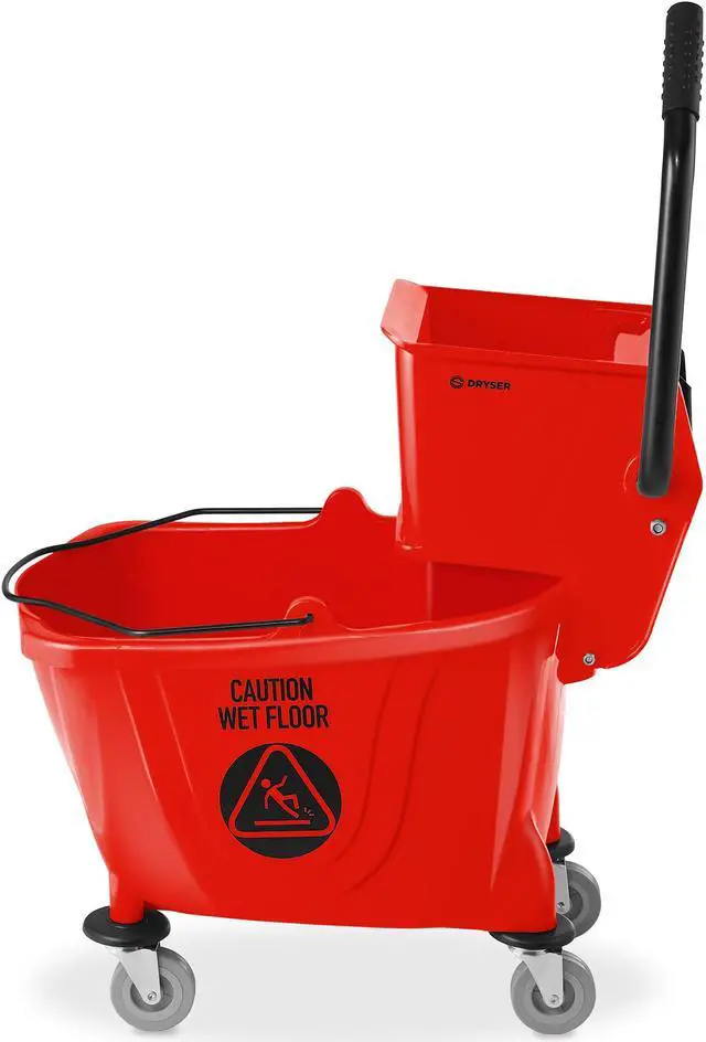Alt view image 2 of 6 - Dryser Commercial Side Press Wringer Combo Mop Bucket, 33 Quart, Red
