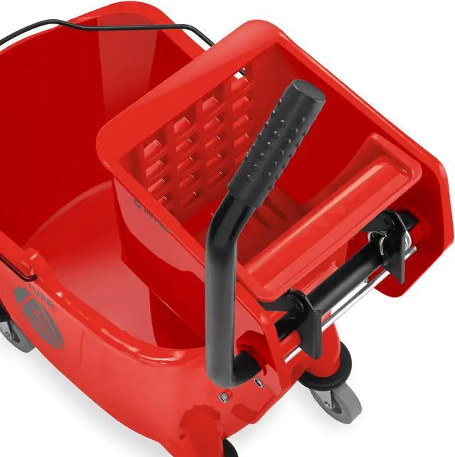 Alt view image 4 of 6 - Dryser Commercial Side Press Wringer Combo Mop Bucket, 33 Quart, Red