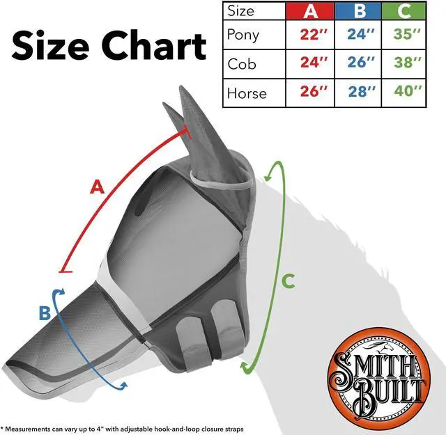 Alt view image 6 of 6 - SmithBuilt Comfort Fly Mask with Ears and Long Nose for Horses (Blue, Cob) - Fleece Padding, Fine Mesh, UV Protection