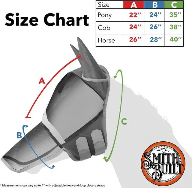 Alt view image 6 of 6 - SmithBuilt Comfort Fly Mask with Ears and Long Nose for Horses (Teal, Cob) - Fleece Padding, Fine Mesh, UV Protection