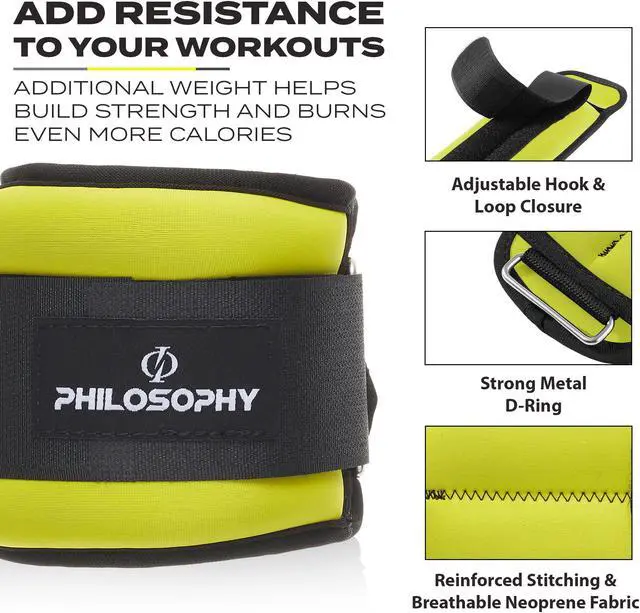 Alt view image 5 of 6 - Philosophy Gym Adjustable Ankle/Wrist Weights, Set of 2 - 3 lb Each, 6 lb Total for Strength Training and Fitness