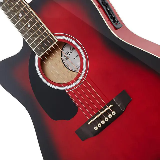 Alt view image 2 of 6 - Ashthorpe Full-Size Left-Handed Dreadnought Cutaway Acoustic-Electric Guitar Bundle - Premium Tonewoods - Red