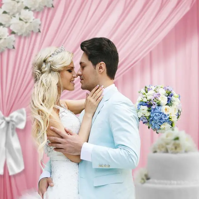 Alt view image 3 of 6 - Lann's Linens (Set of 2) Photography Backdrop Curtains, Pink - 5ft x 10ft Tall Split Background for Wedding, Party or Photo Booth