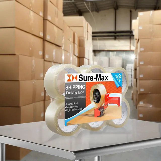 Alt view image 6 of 6 - Sure-Max Premium Carton Packing Tape 2.0 mil 165 Feet (55 yards) - Clear - 18 Rolls