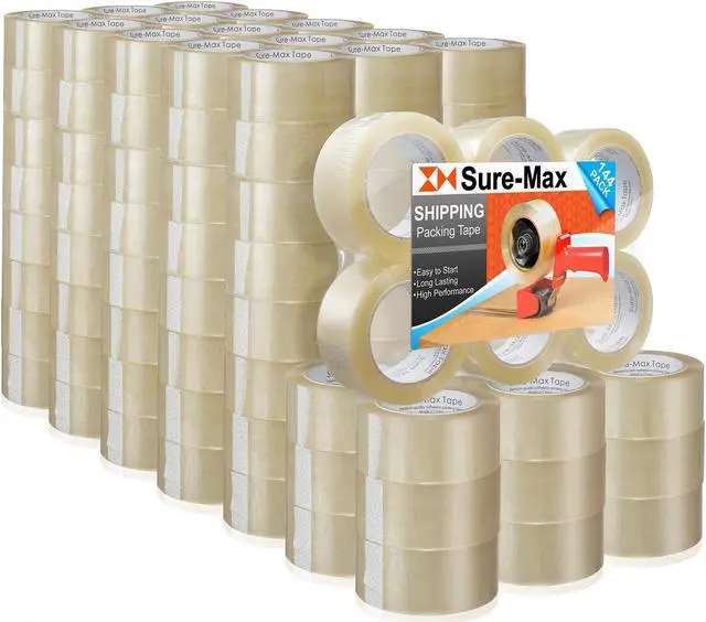 Main image of Sure-Max Premium Carton Packing Tape 1.8 mil 330 Feet (110 yards) - Clear - 4 cases (144 Rolls Total)