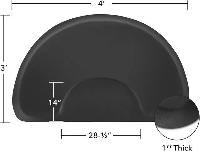 Alt view image 6 of 6 - Saloniture 3 ft. x 4 ft. Salon & Barber Shop Chair Anti-Fatigue Mat - Black Semi Circle - 1 in. Thick