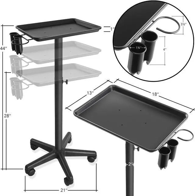 Alt view image 6 of 6 - Saloniture Premium Aluminum Instrument Tray with Accessory Caddy - Black