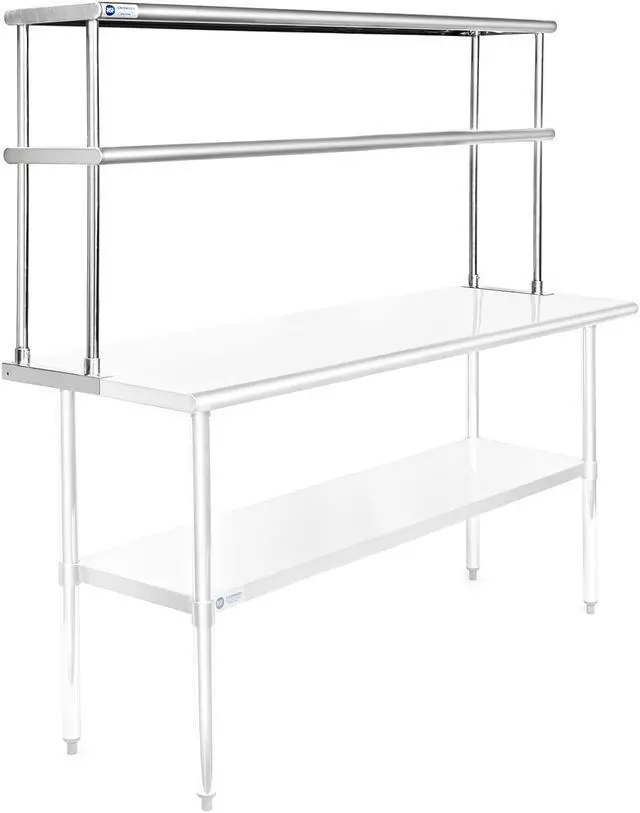 Main image of GRIDMANN NSF Stainless Steel Commercial 2 Tier Double Overshelf 60 in. x 12 in. for Kitchen Prep & Work Table