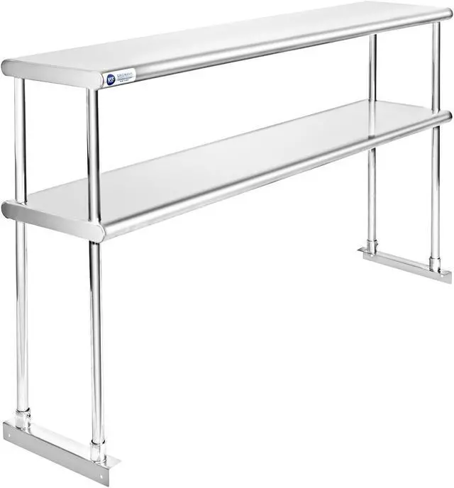 Alt view image 2 of 5 - GRIDMANN NSF Stainless Steel Commercial 2 Tier Double Overshelf 60 in. x 12 in. for Kitchen Prep & Work Table