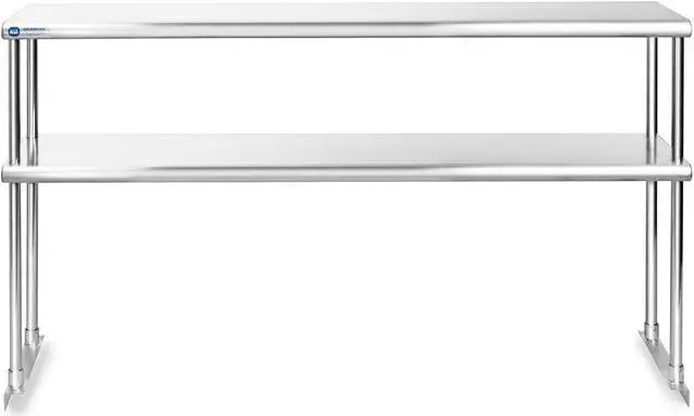 Alt view image 3 of 5 - GRIDMANN NSF Stainless Steel Commercial 2 Tier Double Overshelf 60 in. x 12 in. for Kitchen Prep & Work Table