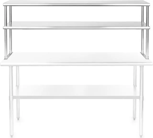 Alt view image 4 of 5 - GRIDMANN NSF Stainless Steel Commercial 2 Tier Double Overshelf 60 in. x 12 in. for Kitchen Prep & Work Table