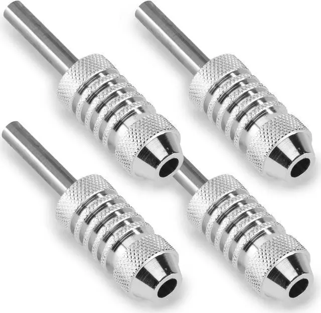 Main image of ACE Needles 4 Knurled Tattoo Machine Grips - Silver