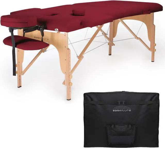Main image of Saloniture Professional Portable Folding Massage Table with Carrying Case - Burgundy