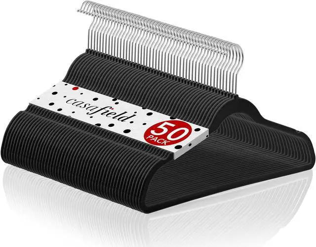 Main image of Casafield 50 Black Velvet Suit Hangers - Space-Saving Non-Slip Clothes Hanger