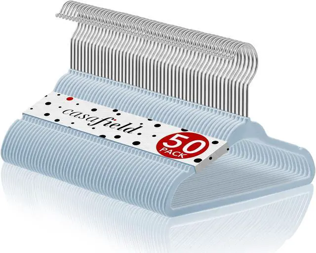 Main image of Casafield 50 Velvet Baby Hangers - 11" Size for Infant & Toddler Clothes - Light Blue