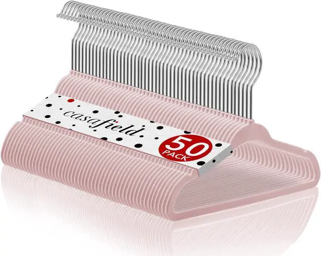Main image of Casafield 50 Velvet Baby Hangers - 11" Size for Infant & Toddler Clothes - Light Pink
