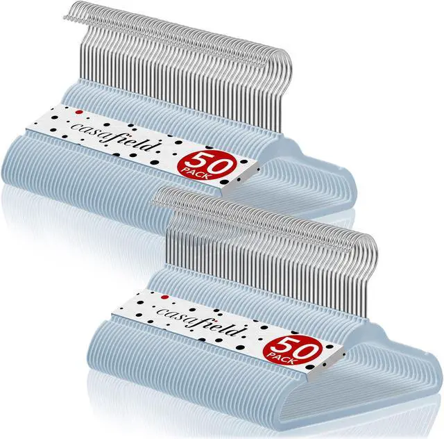 Main image of Casafield 100 Velvet Baby Hangers - 11" Size for Infant & Toddler Clothes - Light Blue