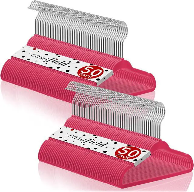 Main image of Casafield 100 Velvet Baby Hangers - 11" Size for Infant & Toddler Clothes - Pink