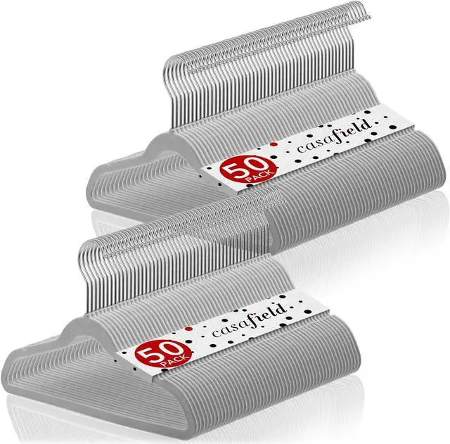 Main image of Casafield 100 Velvet Kid's Hangers - 14" Size for Children's Clothes - Gray