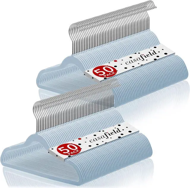 Main image of Casafield 100 Velvet Kid's Hangers - 14" Size for Children's Clothes - Light Blue