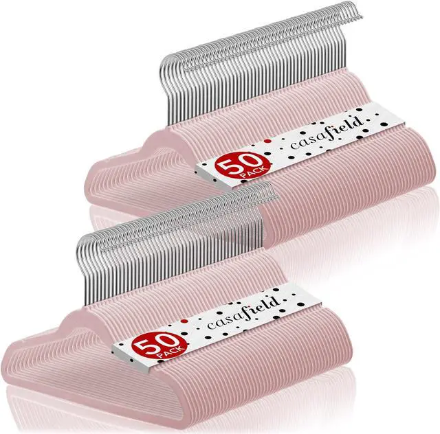 Main image of Casafield 100 Velvet Kid's Hangers - 14" Size for Children's Clothes - Light Pink