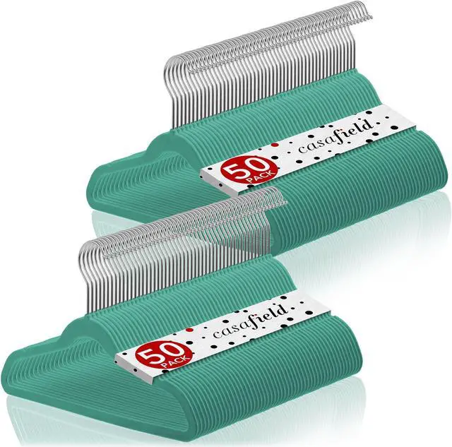 Main image of Casafield 100 Velvet Kid's Hangers - 14" Size for Children's Clothes - Teal