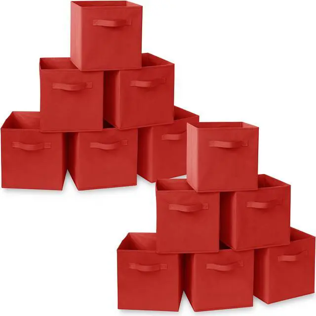 Main image of Casafield Set of 12 Collapsible Fabric Cube Storage Bins, Red - 11" Foldable Cloth Baskets for Shelves, Cubby Organizers & More