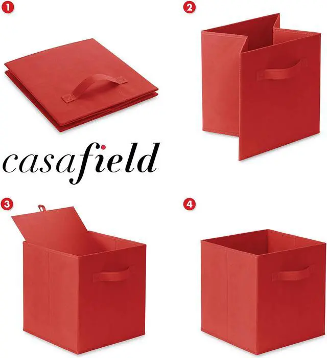 Alt view image 6 of 6 - Casafield Set of 12 Collapsible Fabric Cube Storage Bins, Red - 11" Foldable Cloth Baskets for Shelves, Cubby Organizers & More