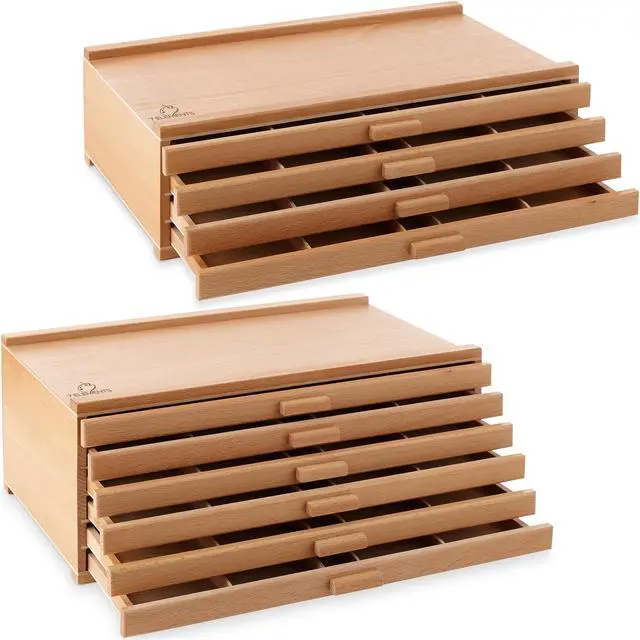 Alt view image 2 of 6 - 7 Elements 10 Drawer Wooden Artist Storage Supply Box for Pastels, Pencils, Pens, Markers, Brushes and Tools