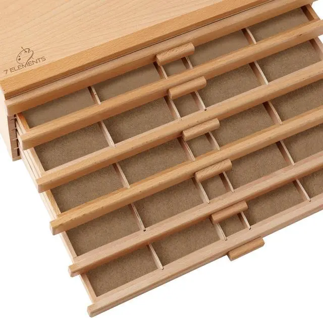 Alt view image 4 of 6 - 7 Elements 10 Drawer Wooden Artist Storage Supply Box for Pastels, Pencils, Pens, Markers, Brushes and Tools