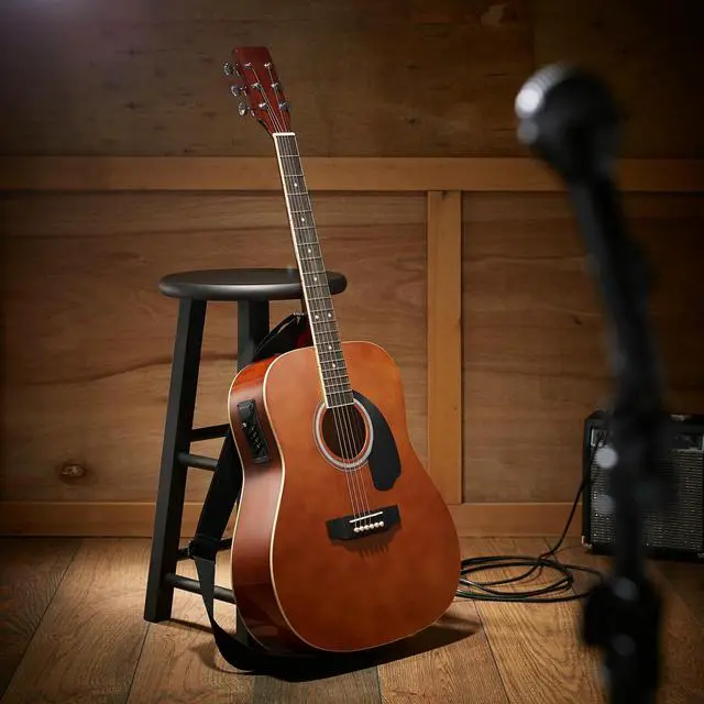 Alt view image 2 of 6 - Ashthorpe Full-Size Dreadnought Acoustic-Electric Guitar Bundle - Premium Tonewoods - Brown