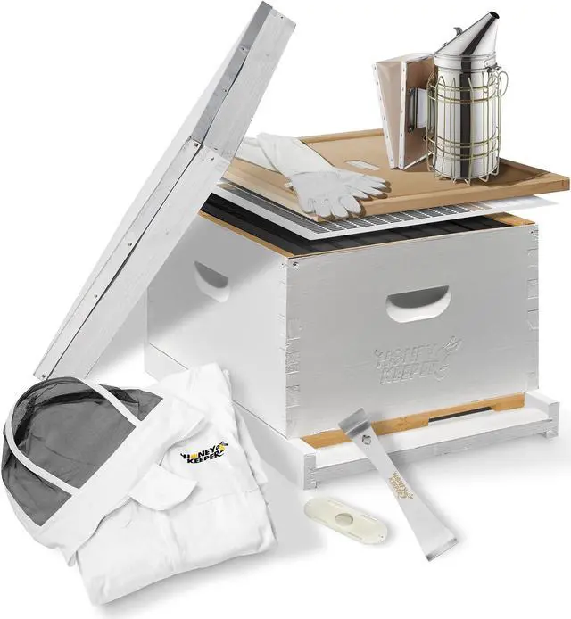 Main image of Honey Keeper Starter Beehive Kit (1 Deep Hive Body) with Essential Starter Supplies Tool Kit for Langstroth Beekeeping, Fully Assembled and Painted