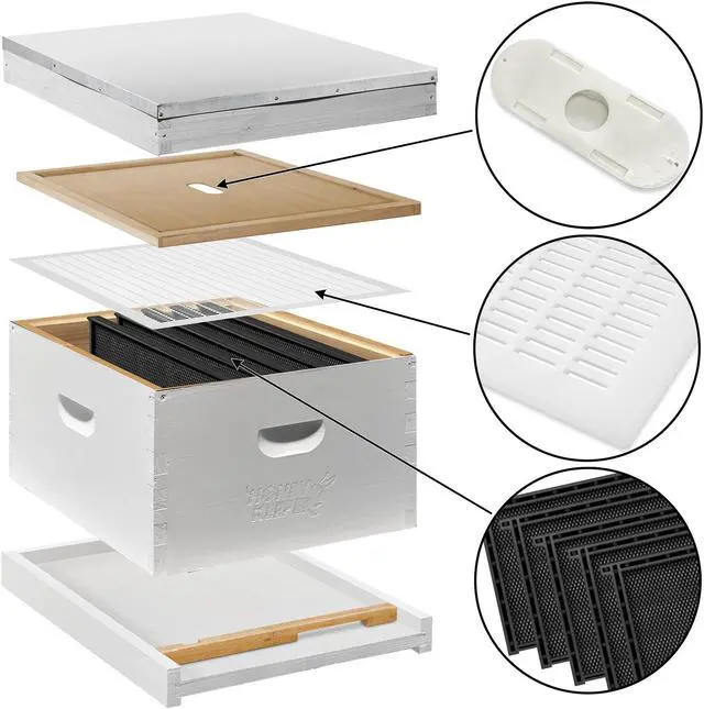 Alt view image 2 of 6 - Honey Keeper Starter Beehive Kit (1 Deep Hive Body) with Essential Starter Supplies Tool Kit for Langstroth Beekeeping, Fully Assembled and Painted