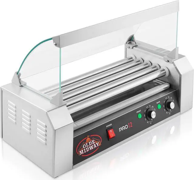 Alt view image 2 of 6 - Olde Midway Electric 12 Hot Dog 5 Roller Grill Cooker Machine with Cover 700-Watt - Commercial Grade