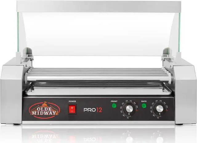Alt view image 3 of 6 - Olde Midway Electric 12 Hot Dog 5 Roller Grill Cooker Machine with Cover 700-Watt - Commercial Grade