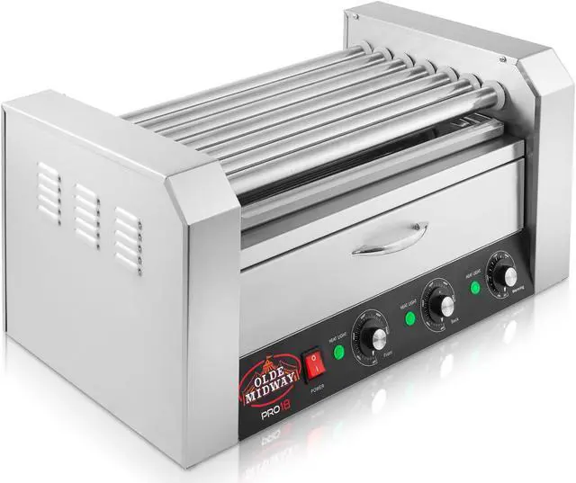 Alt view image 2 of 6 - Olde Midway Electric 18 Hot Dog 7 Roller Grill Cooker Machine with Bun Warming Drawer - Commercial Grade, Stainless Steel
