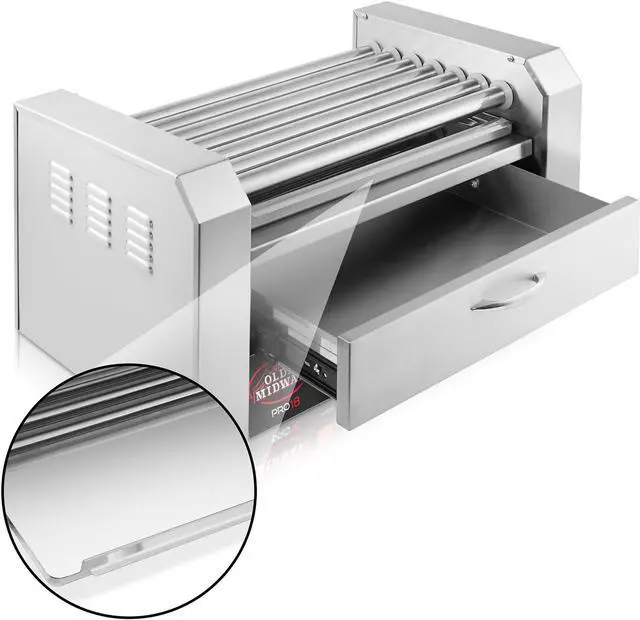 Alt view image 4 of 6 - Olde Midway Electric 18 Hot Dog 7 Roller Grill Cooker Machine with Bun Warming Drawer - Commercial Grade, Stainless Steel