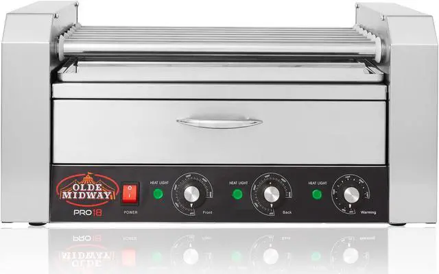Alt view image 5 of 6 - Olde Midway Electric 18 Hot Dog 7 Roller Grill Cooker Machine with Bun Warming Drawer - Commercial Grade, Stainless Steel