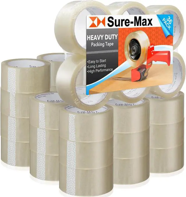 Main image of Sure-Max 36 Rolls (Case) Heavy-Duty Shipping & Packing Tape (2" x 60 yard/180' each) - Moving & Adhesive Carton Sealing - 2.7mil Clear