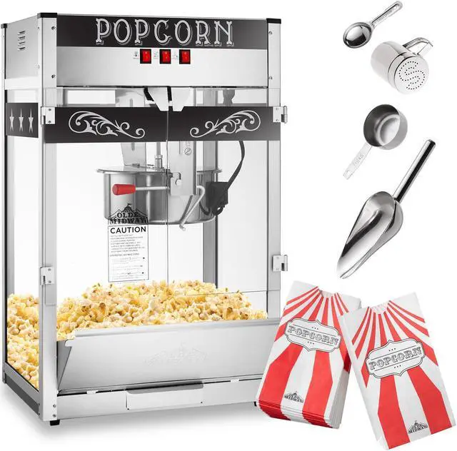 Alt view image 2 of 6 - Olde Midway Commercial Popcorn Machine Maker Popper with Extra Large 16-Ounce Kettle - Black