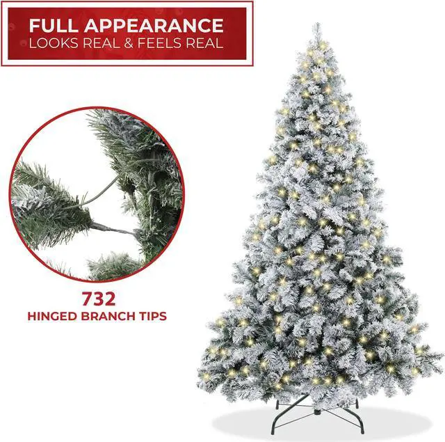 Alt view image 3 of 6 - Casafield 6FT Pre-Lit Realistic Snow-Flocked Pine Artificial Holiday Christmas Tree with Sturdy Metal Stand