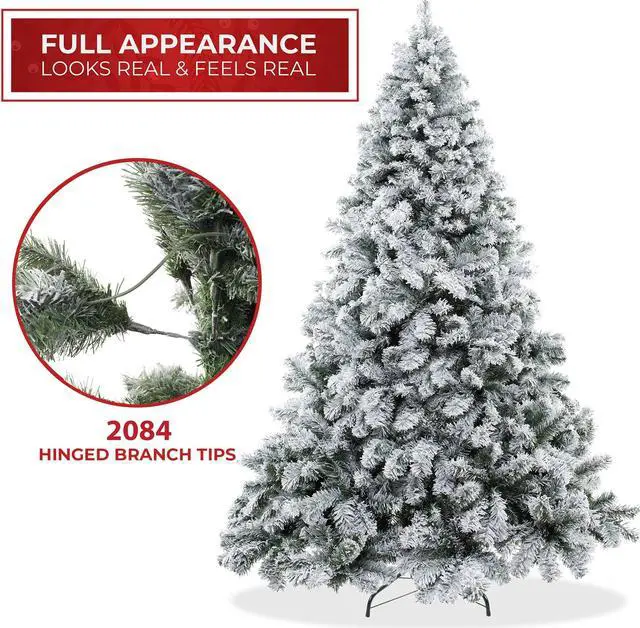 Alt view image 3 of 6 - Casafield 9FT Realistic Snow-Flocked Pine Unlit Artificial Holiday Christmas Tree with Sturdy Metal Stand