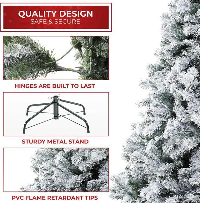 Alt view image 5 of 6 - Casafield 9FT Realistic Snow-Flocked Pine Unlit Artificial Holiday Christmas Tree with Sturdy Metal Stand
