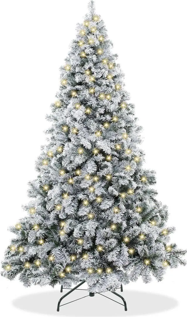 Main image of Casafield 6FT Pre-Lit Realistic Snow-Flocked Pine Artificial Holiday Christmas Tree with Sturdy Metal Stand