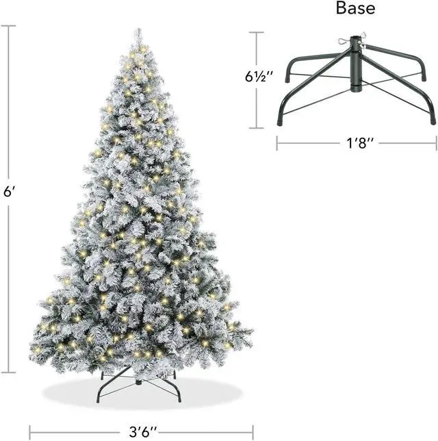 Alt view image 6 of 6 - Casafield 6FT Pre-Lit Realistic Snow-Flocked Pine Artificial Holiday Christmas Tree with Sturdy Metal Stand