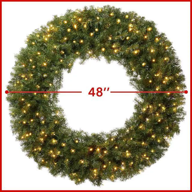 Alt view image 5 of 6 - Casafield Pre-Lit Artificial Christmas Wreath for Front Door, Window or Mantel, Green Fir with White Lights Indoor/Outdoor Holiday Decor, 48 Inches