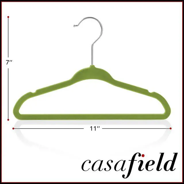 Alt view image 5 of 6 - Casafield 50 Velvet Baby Hangers - 11" Size for Infant & Toddler Clothes - Lime Green