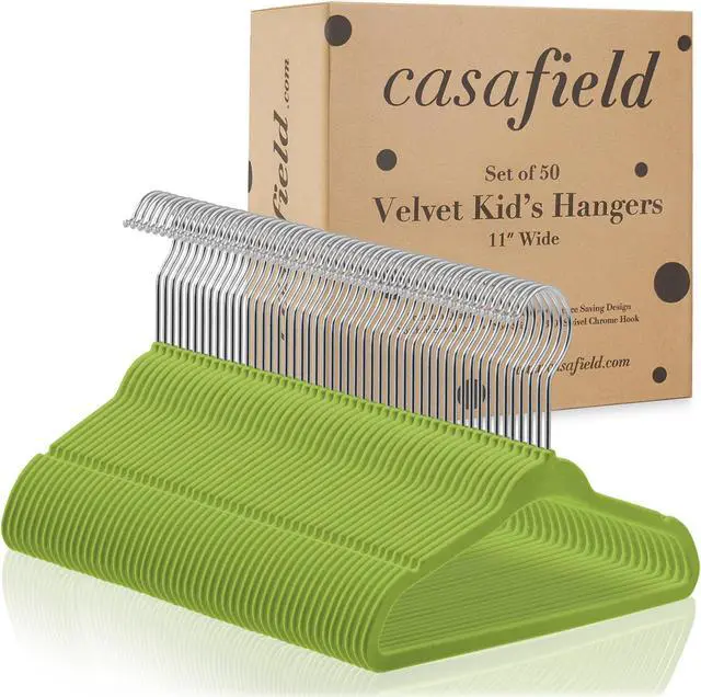 Alt view image 4 of 6 - Casafield 50 Velvet Baby Hangers - 11" Size for Infant & Toddler Clothes - Lime Green